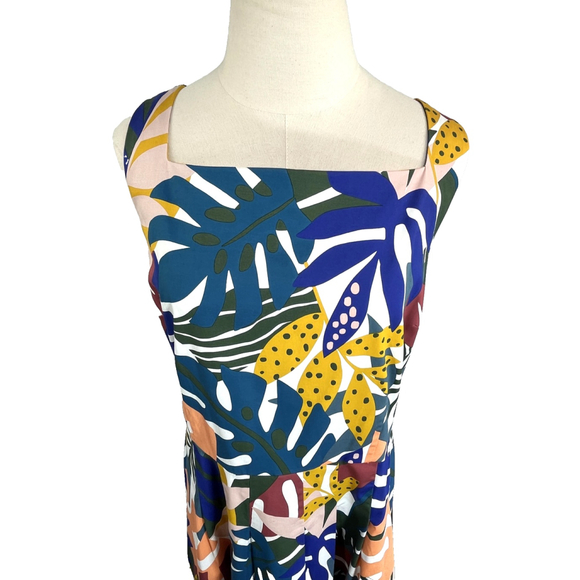 Boden Dress Womens 12 Multicolor Tropical Leaf Print Sleeveless Fit Flare Resort - Picture 6 of 16